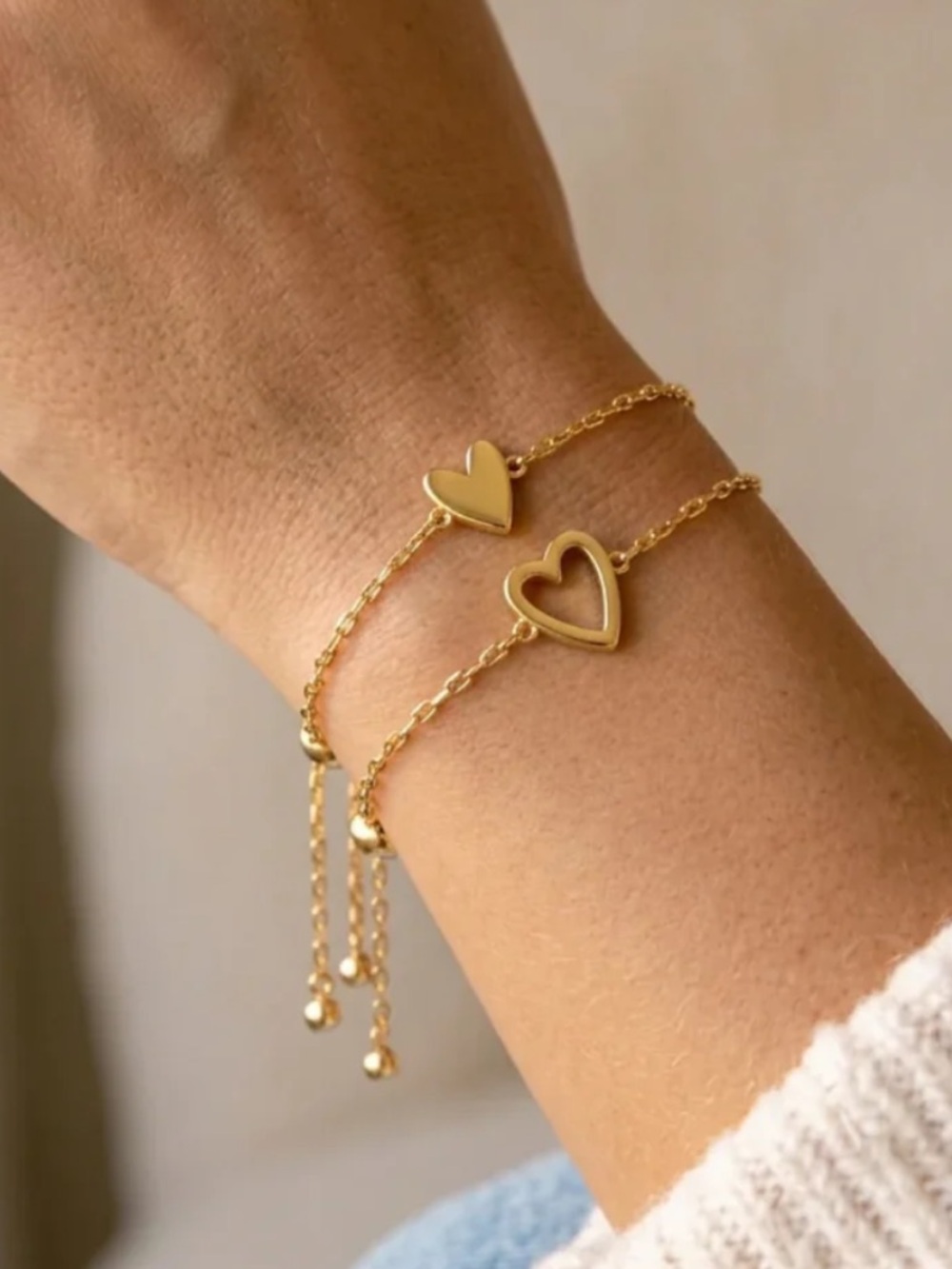 Gold Heart Bracelet Duo
